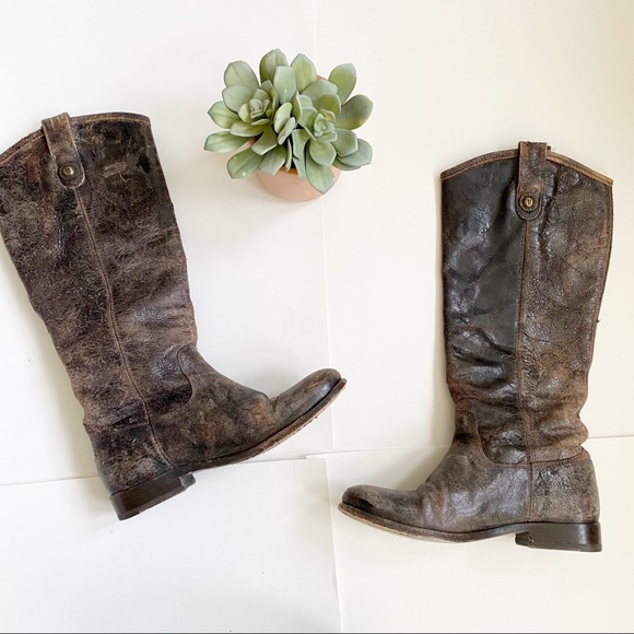 Frye Shoes - Frye Melissa Button Chocolate Distressed Boots✨
